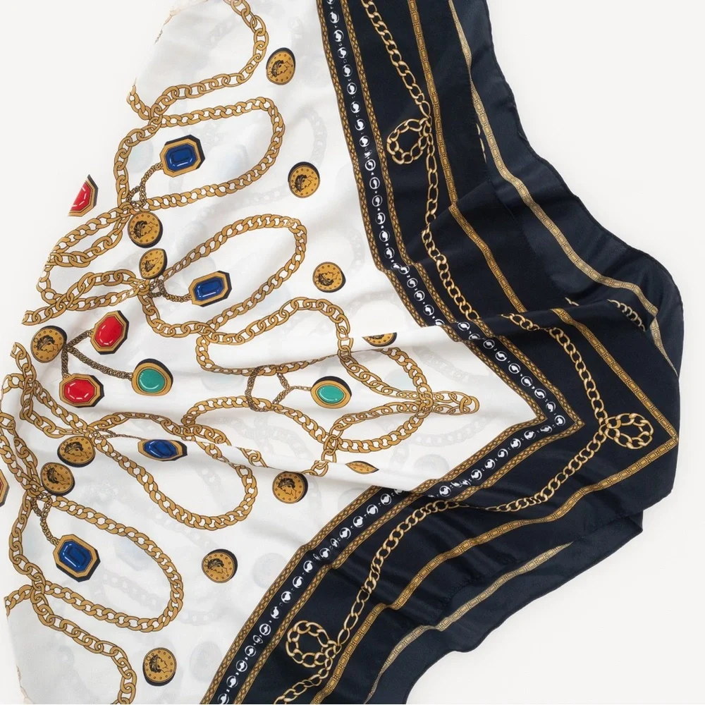 Vintage Chain Pattern Scarf - Black, Gold, Red, Green, Blue